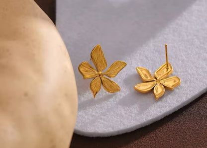 Golden Flower Stud Earrings Stainless Steel