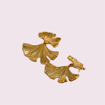 Stainless Steel Metal  Leaf Drop Earrings