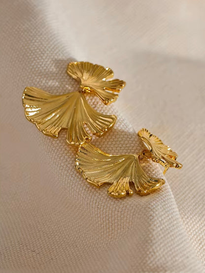 Stainless Steel Metal  Leaf Drop Earrings