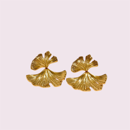 Stainless Steel Metal  Leaf Drop Earrings