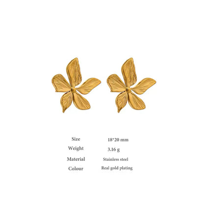 Golden Flower Stud Earrings Stainless Steel