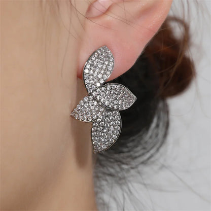 Luxury Shiny Micro-set Zircon Leaf Earrings