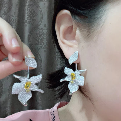 cubic Zircon Large Flower Earrings