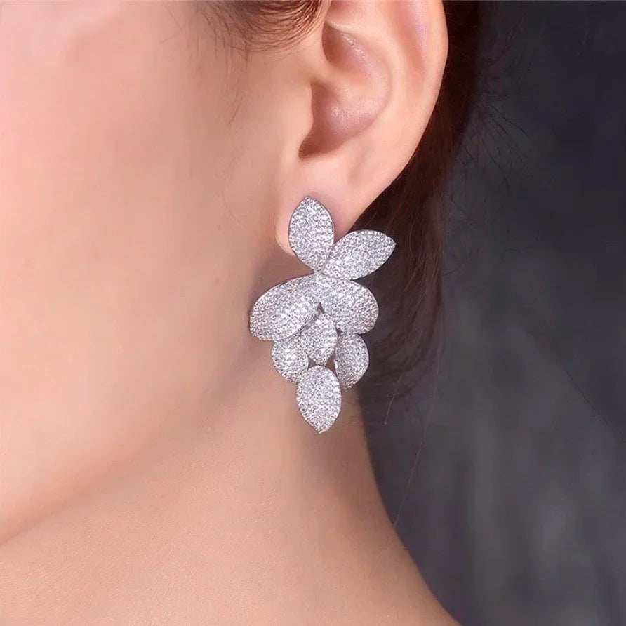 Luxury Leaf Leaves Flower Cubic Zirconia Earring For Women