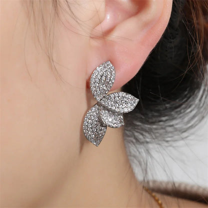 Luxury Shiny Micro-set Zircon Leaf Earrings