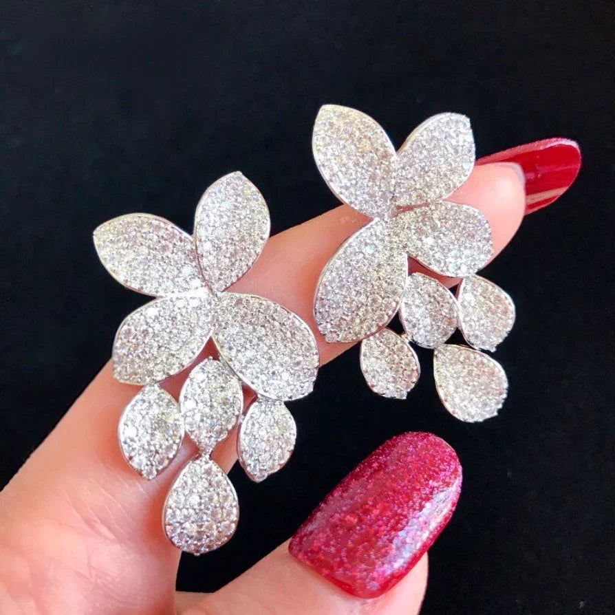 Luxury Leaf Leaves Flower Cubic Zirconia Earring For Women