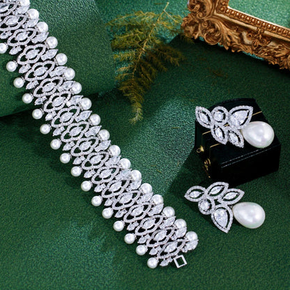 Pearl Choker Necklace and Earrings