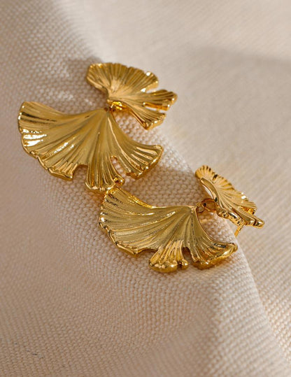 Stainless Steel Metal  Leaf Drop Earrings