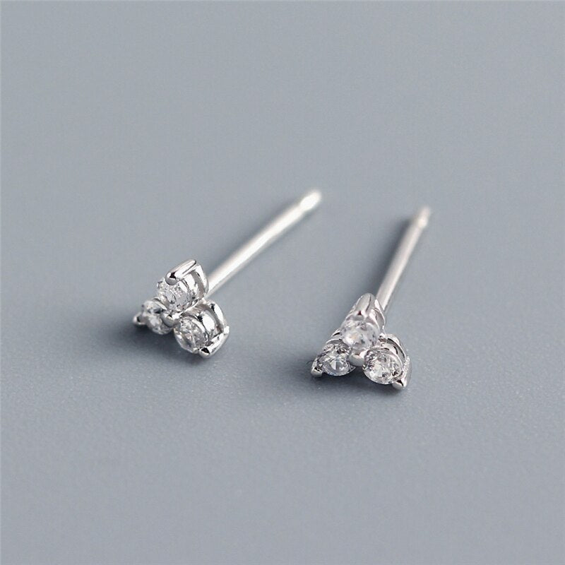 WANTME Cute Mini Real 925 Sterling Silver White Zircon Clover Stud Earrings for Women Flower Earrings Jewelry Girl Birthday Gift