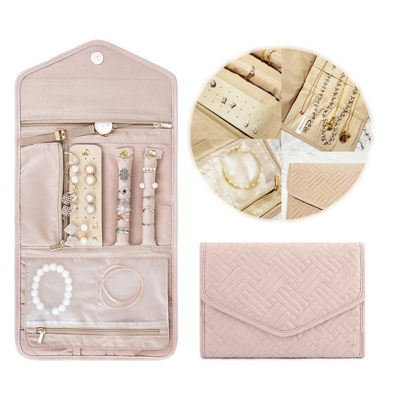 Travel Portable Jewelry Organizer Roll Foldable Jewelry Case