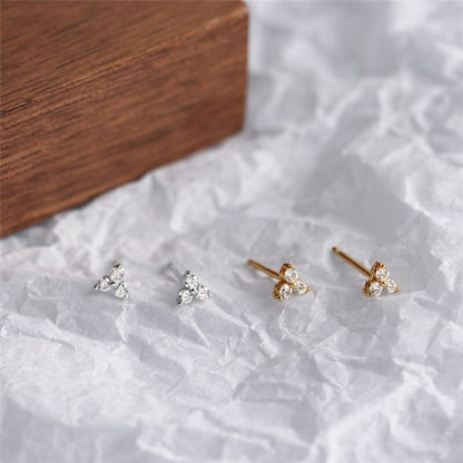 WANTME Cute Mini Real 925 Sterling Silver White Zircon Clover Stud Earrings for Women Flower Earrings Jewelry Girl Birthday Gift